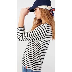 Kule The Modern Long Sleeve Striped Cotton Tee Cream Navy Womens XL Nautical